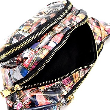 Magazine Print Multi-Pocket Patent Fashion Fanny Pack  MH-PQS005