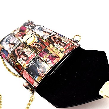 Michelle Obama Magazine Print Push-Lock Cellphone Holder Cross Body Multi