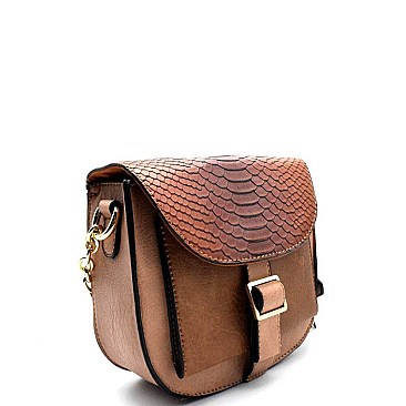 PS3373-LP Crocodile Print Color Block Belted Flap Messenger