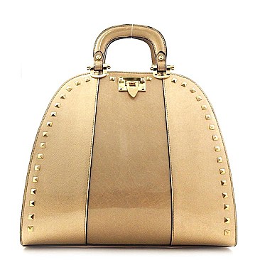 Boutique Design Studded Patent Tall Satchel