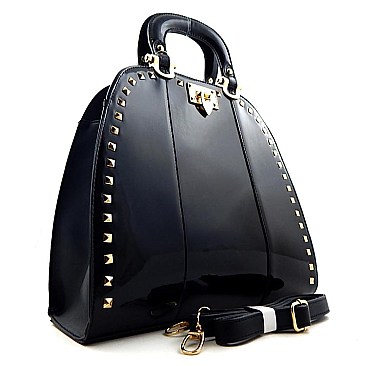 Boutique Design Studded Patent Tall Satchel