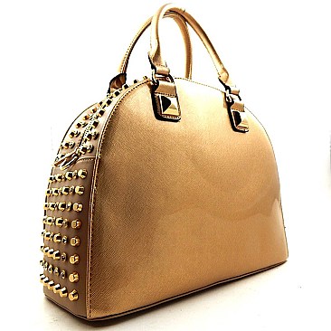 Rhinestone Studded Side Round Shape Patent Purse