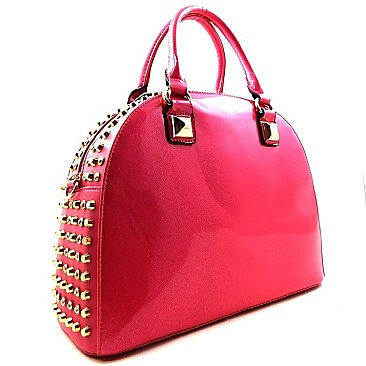 Rhinestone Studded Side Round Shape Patent Purse