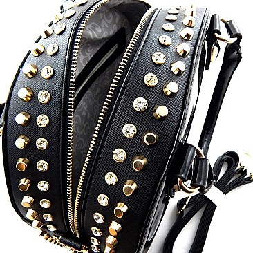 Rhinestone Studded Side Round Shape Patent Purse