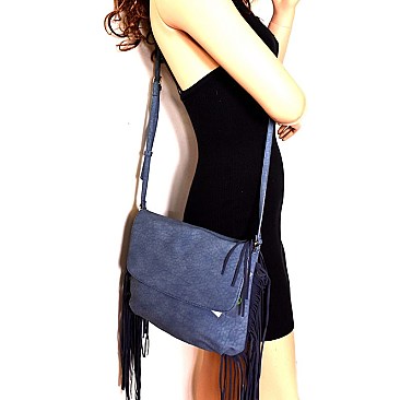 PU032803-LP  Fringed Side Flap Cross Body Messenger