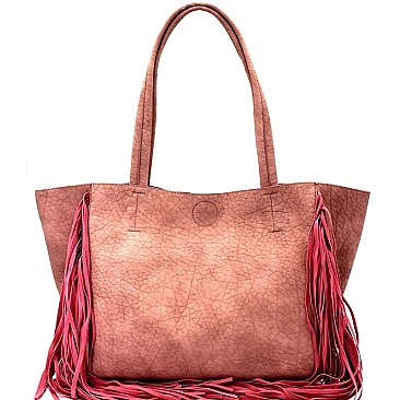 PU032804 Fringed 2 in 1 Shopper Tote