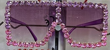 Flat Square Shield Rhinestone Decor Statement Sunglasses