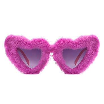 Pack of 12  Heart Shaped Fuzzy Faux Fur Sunglasses