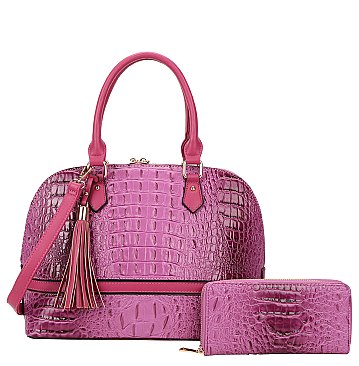 2-in-1 Crocodile Skin Dome Satchel Wallet Set