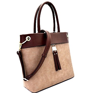 PW1374-LP  Zipper Accent Textured Two-Tone Tote