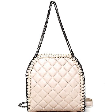 QS2205-LP  Hematite-Tone Chain Accent Quilted Shoulder Bag