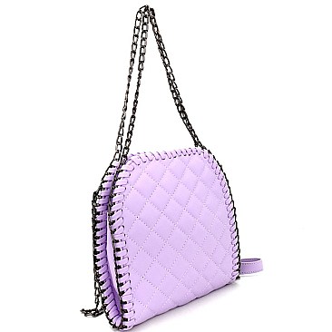 QS2205-LP  Hematite-Tone Chain Accent Quilted Shoulder Bag