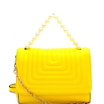 QX6818-LP Pearl Embellished Handle Quilted Shoulder Bag