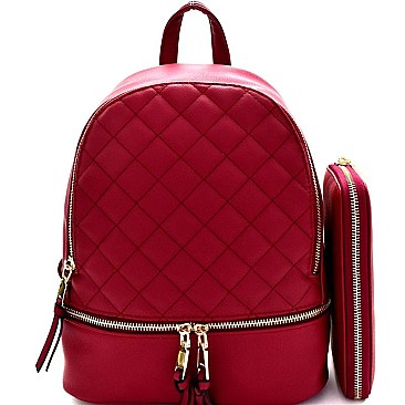 Zipper Accent Quilted Fashion Backpack Wallet SET MH-R8118