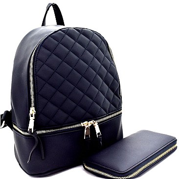 Zipper Accent Quilted Fashion Backpack Wallet SET MH-R8118