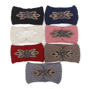 pack of 12 pcs - Stoned Crochet Knit Womens Headband