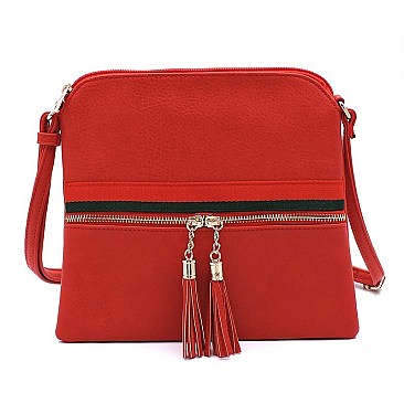 Fashion Stripe Tassel Zip Crossbody Bag