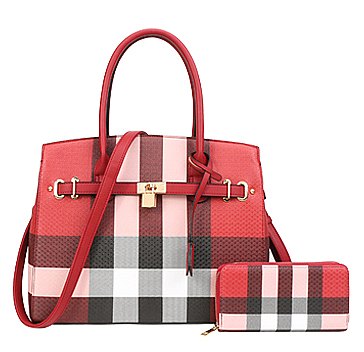 2-in-1 Plaid Padlock CLassic Satchel