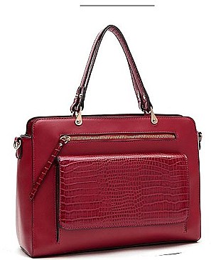 STYLISH CROCODILE SATCHEL BAG WITH LONG STRAP