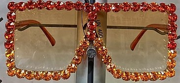 Flat Square Shield Rhinestone Decor Statement Sunglasses