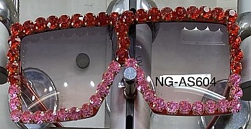 Flat Square Shield Rhinestone Decor Statement Sunglasses