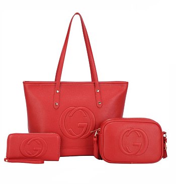 3-IN-1 Fashion Design Tote Bag W Crossbody & Wallet Set red 