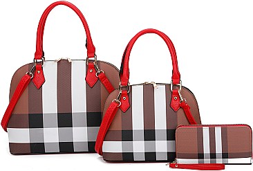 3 in1 Plaid Checker Dome Satchel Set