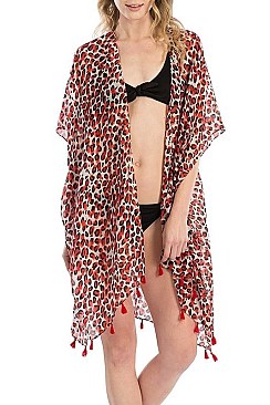 TASSEL CHEETAH KIMONO CARDIGAN