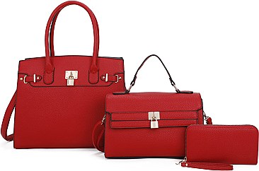 3 IN 1 PADLOCK SATCHEL CROSSBODY & WALLET SET