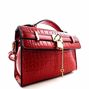 Crocodile Print Padlock Satchel