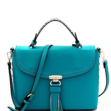 Trendy Leopard Detail Tassel Accent Flap Satchel Shoulder Bag MH-RM8046