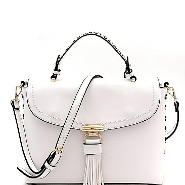 Trendy Leopard Detail Tassel Accent Flap Satchel Shoulder Bag MH-RM8046