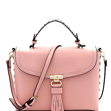 Trendy Leopard Detail Tassel Accent Flap Satchel Shoulder Bag MH-RM8046