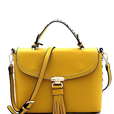 Trendy Leopard Detail Tassel Accent Flap Satchel Shoulder Bag MH-RM8046