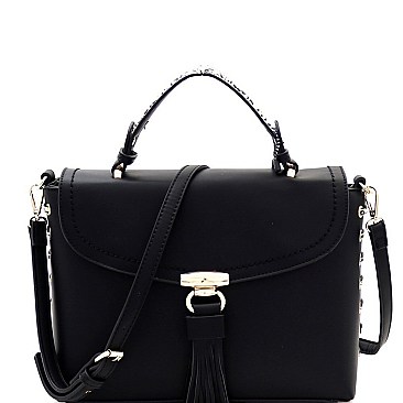 Trendy Leopard Detail Tassel Accent Flap Satchel Shoulder Bag MH-RM8046