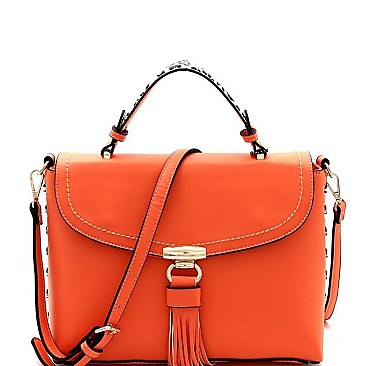 Trendy Leopard Detail Tassel Accent Flap Satchel Shoulder Bag MH-RM8046
