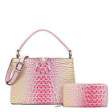 2 In1 Croc -V- Emblem Bucket Handbag with Wallet