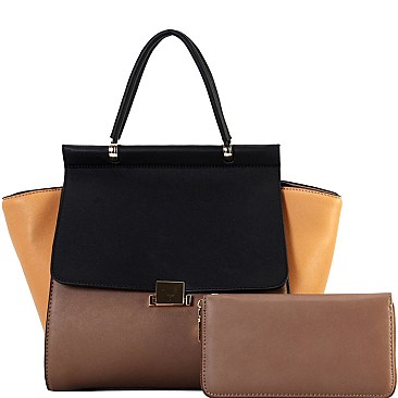 Color Block 2-Way Wing Flap Satchel Wallet SET MH-RX7254W