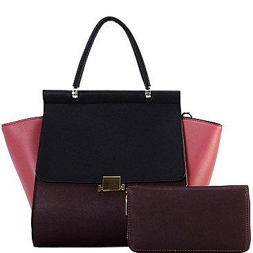 Color Block 2-Way Wing Flap Satchel Wallet SET MH-RX7254W