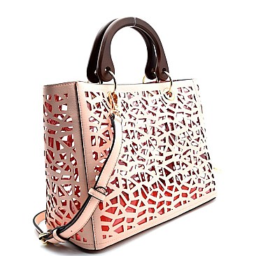 S02722-LP Laser-Cut 2 in 1 Clear Bag with Wooden Handle