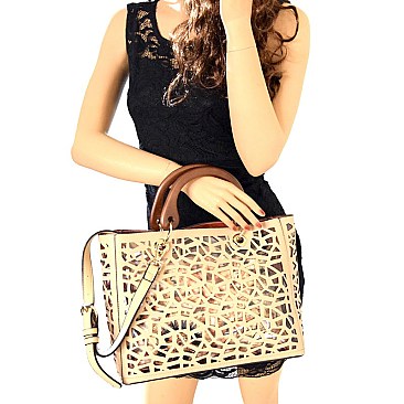 S02722-LP Laser-Cut 2 in 1 Clear Bag with Wooden Handle
