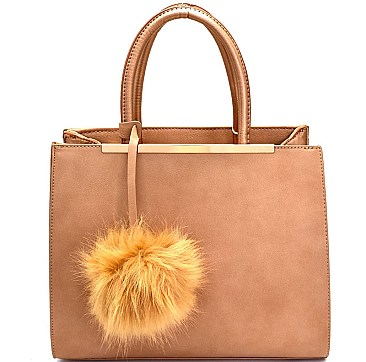 S0506-LP Pom Pom Accent Hardware Quality Satchel