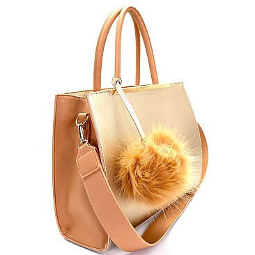 S0506-LP Pom Pom Accent Hardware Quality Satchel