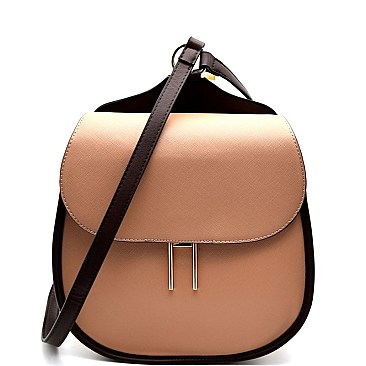 S0507-LP Saffiano 2 Tone Flap Round Backpack