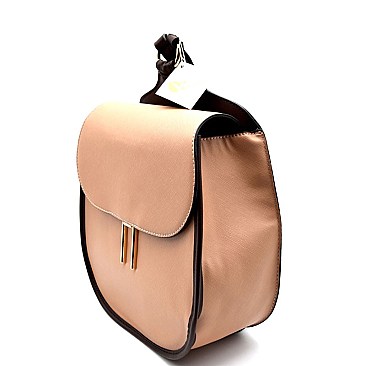 S0507-LP Saffiano 2 Tone Flap Round Backpack