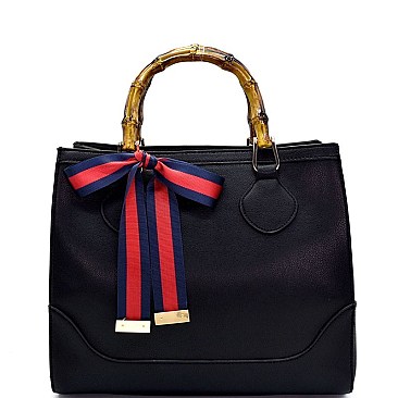 S0520-LP Color Block Bow Accent Bamboo Handle Satchel