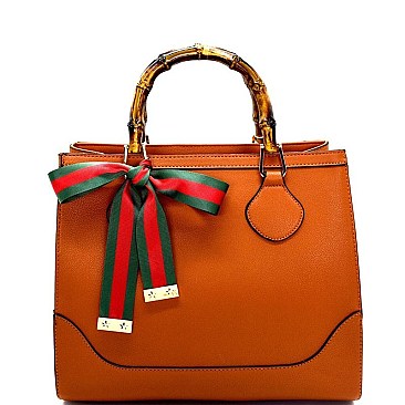 S0520-LP Color Block Bow Accent Bamboo Handle Satchel