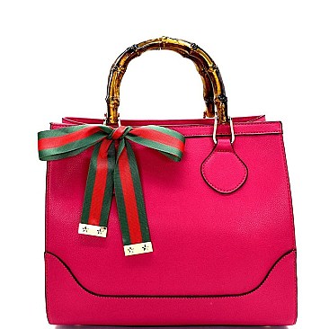 S0520-LP Color Block Bow Accent Bamboo Handle Satchel