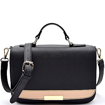 S053-LP Two-Tone Saffiano Flap Cross Body Shoulder Bag