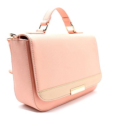 S053-LP Two-Tone Saffiano Flap Cross Body Shoulder Bag